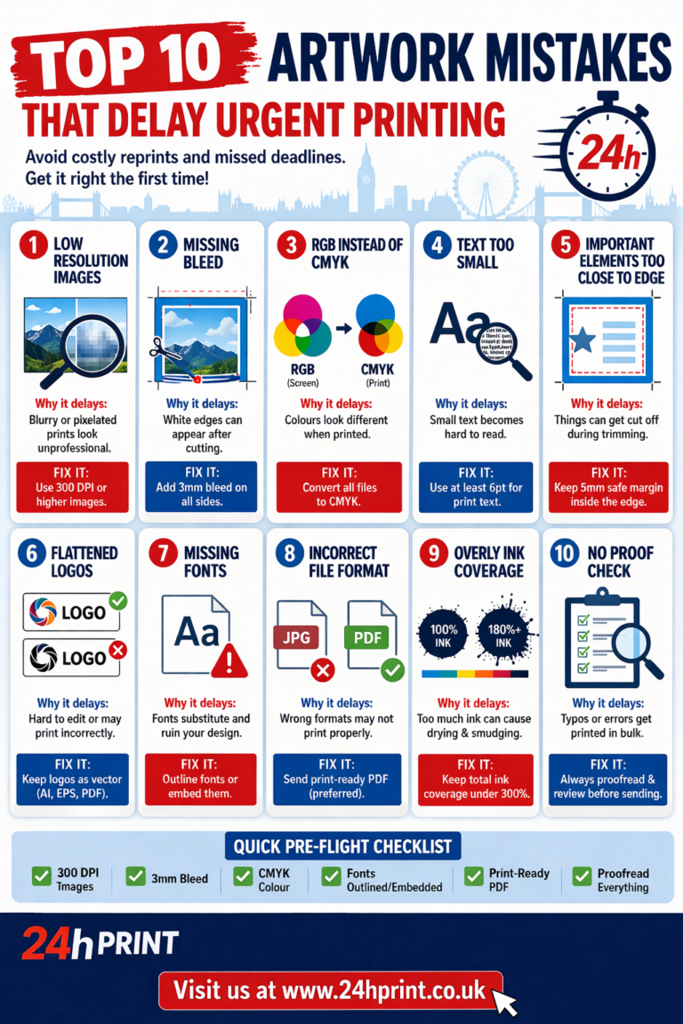 Top 10 Artwork Mistakes That Delay 24 hour Printing in London